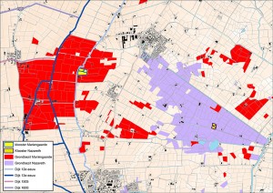 Op een kaart uit 1560 van de bekende landmeter Jacob van Deventer staat de abdijkerk afgebeeld met de molen en links daarvan de ‘kapel op de Leije’ .